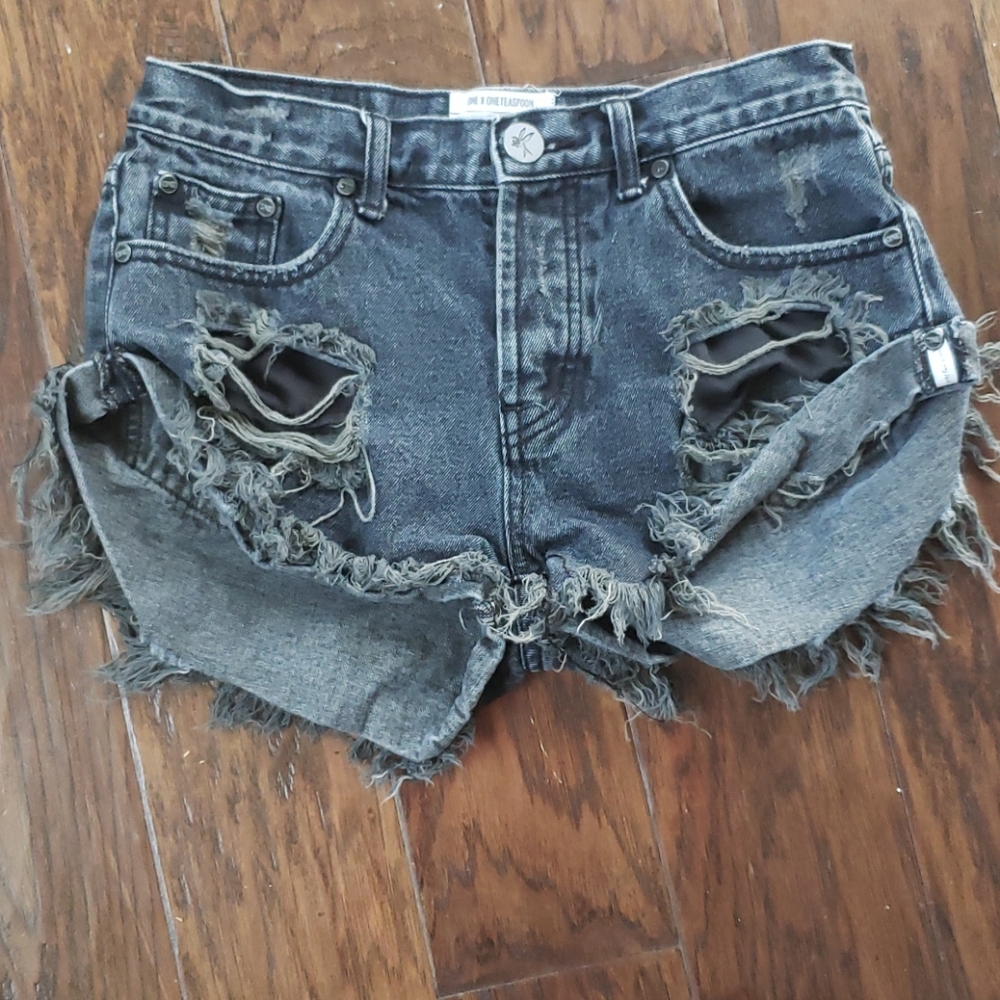 ONE X ONETEASPOON black denim 'bandit' shorts